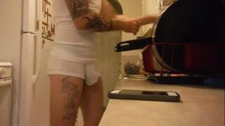 Ambushed and fucked my tatted up roommate in kitchen