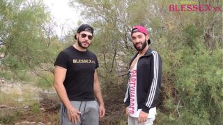 Hunky workout buddies get caught sucking outdoors in the woods