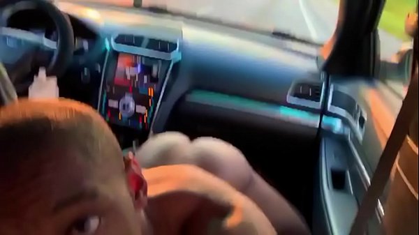 Hot spanking in moving car before a back seat interracial blowjob