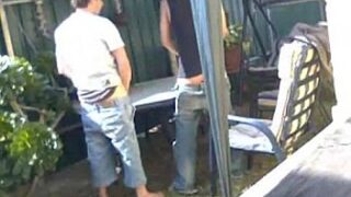 Twink films himself fucking his step brother in the ass outside
