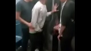 A group of horny Mexican perverts start gay anal fucking on public train