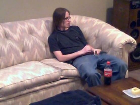 Hidden cam catches my straight twink cousin jacking off on couch and cumming