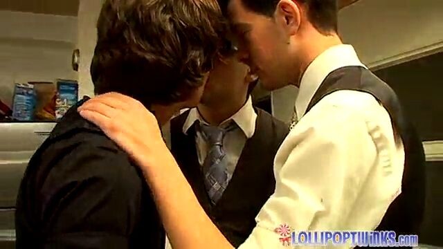 Hunky co workers have hardcore gay threesome in the office bathroom