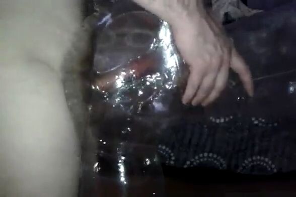 Neglected husband fucks and cums inside of a transparent sex doll