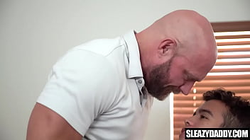 Step daddy fucks stepson without condom