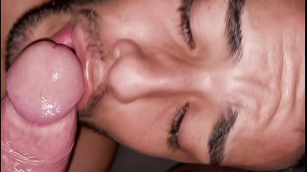 Step son gives his daddy a nice blowjob while jerking off